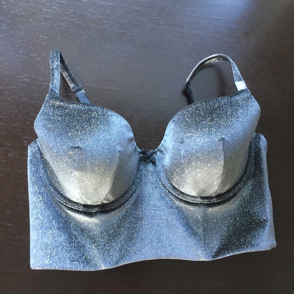 34C Victoria Secret velvet logo black glitter bra - Picture 4 of 9